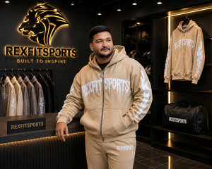 REXFITSPORTS 2026 Sweat à capuche zippé intégral pour homme, beige, avec motif, 280-300 GSM, en coton et polyester molletonné, streetwear personnalisé - Product Image 5