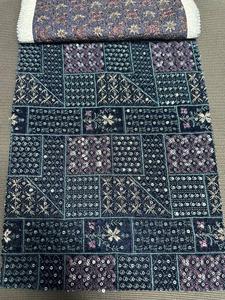 Embroidered velvet Fabric Wide Dark Blue With Floral Pattern For Home Textile Blankets Throws jacket abaya bridal wear <b>kaftan</b> - Product Image 1