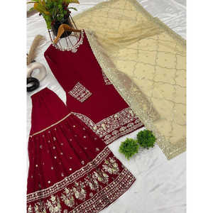 Conjunto elegante de diseño para mujer Plazzo y Dupatta, trabajo de bordado pesado para ropa de fiesta - Product Image 3