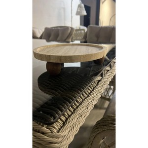 Plateau décoratif rond en marbre avec pieds en bois, design minimaliste, emballage individuel - Product Image 4