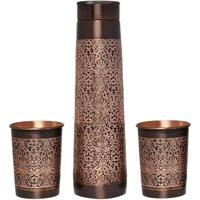 Bouteille d'eau vintage en cuivre avec couvercle et 2 tasses, gourde de voyage réutilisable en métal avec bouchon à vis pour adultes, randonnée et usage extérieur