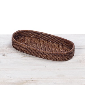 Combo oval tray hand woven rattan trays tiramisu fruit <b>snack</b> display <b>container</b> countertop organiser - Product Image 5