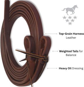 Harnais professionnel Ranch Heavy Oil en cuir italien et anglais, rênes fendues, équitation - Product Image 2
