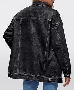 Chaquetas de mezclilla para mujer, diseño de moda nuevo, personalizadas, vintage, lavadas, negras, con efecto desgastado por el sol, holgadas, de gran tamaño, de mezclilla gruesa - Product Image 2