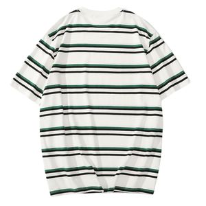 Tops décontractés rétro à col rond en coton et poly, doux et respirants, avec manches à revers, en fil fin teint, vert et blanc personnalisés - Product Image 2