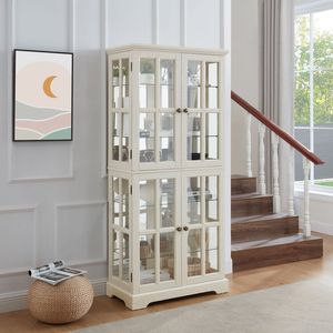 Vetrina Antica a Quattro Ante con Ripiani in Vetro Regolabili, Stile Vintage per Conservazione di Porcellane e Oggetti da Collezione - Product Image 6