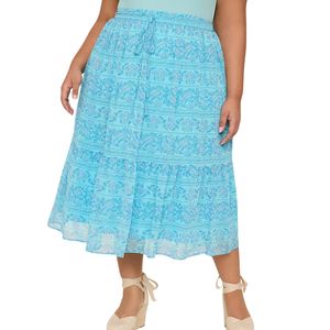 Jupe mi-longue décontractée à rayures pour femmes grande taille, taille haute, respirante, en satin doux, jupe d'été - Product Image 5