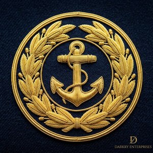 Écusson de blazer fait main personnalisé en fil de bullion, motif ancre et couronne de laurier, emblème nautique, logo en fil doré, service personnalisé - Product Image 1