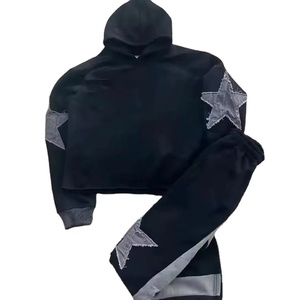 Sudadera con capucha corta y pantalones de chándal de algodón 100% personalizados al por mayor, con lavado ácido, transpirables, de secado rápido, efecto descolorido por el sol y bordado. - Product Image 3