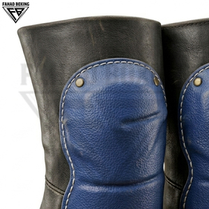 Genouillères de protection en cuir véritable bleu-noir, rembourrées, réglables, légères et robustes, pour l'entraînement sportif et le MMA - Product Image 4
