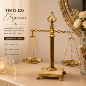 Vintage Brass Balance Scale Jewelry Stand with Marble Base Display Holder for Earrings Rings Necklaces Bracelets and Home Decor - Product Image 4