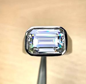 Mens Luxury Moissanite <b>Ring</b> 925 Sterling <b>Silver</b> 14K Gold Plated <b>Plain</b> Band Emerald Cut D Color VVS Certified Bezel Setting 15 - Product Image 1