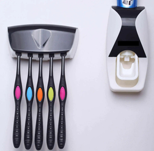 Rectangle Classic Plastic <b>Toothbrush</b> <b>Holder</b> Stand with Wall Mount and Toothpaste Squeezer for Kids Family Bathroom Use - Product Image 5