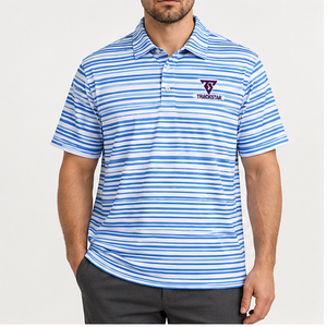 Trackstar Men's <b>Blue</b> White Bold Horizontal Stripe <b>Polo</b> <b>Shirt</b> Short Sleeve Button Collar Golf <b>Shirt</b> Custom Logo - Product Image 1