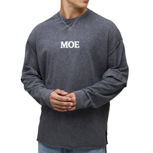 T-shirt Homme Oversize en Coton Lavé 240 GSM, Jersey Simple, Épaules Tombantes, Manches Longues, Style Streetwear, Fournisseur OEM - Product Image 1