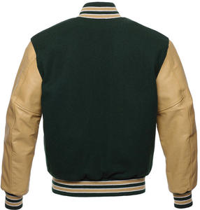 Veste varsity noire pour homme avec manches crème, col rabattu, coupe classique, vêtement d'automne pour homme - Product Image 6
