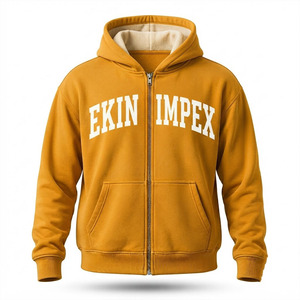 Sudadera con capucha de forro polar amarillo mostaza para hombre con logotipo personalizado – Sudadera con capucha y bolsillos canguro con logotipo personalizado - Product Image 1