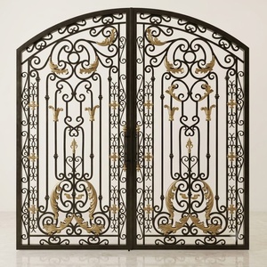 Portail double en fer forgé artisanal, style européen classique, avec un design élégant à motifs en spirale, rectangulaire, facile à assembler. - Product Image 1