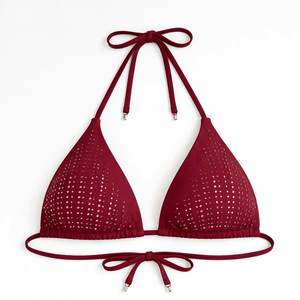 Women’s Red Rhinestone Triangle Bikini Set with Matching Mesh Skirt Halter Tie Sexy Beachwear Swimsuit - Product Image 2