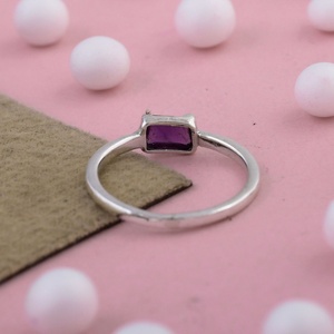 Natural <b>Purple</b> Amethyst 925 Sterling Silver Rectangular Gemstone Ring Handmade Womens Cocktail Statement Jewelry Wholesale - Product Image 3