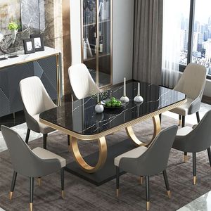 Modern Rectangle Stone Top <b>Dining</b> <b>Table</b> Gold Metal Legs Waterproof Durable Eco-Friendly 6 Seater Stable Structure Home Furniture - Product Image 4