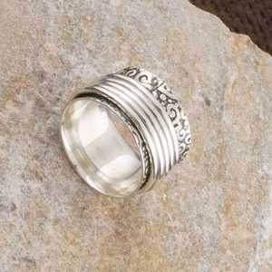 Vintage Two Tone 925 Silver & Brass Band <b>Ring</b> Handcrafted <b>Spinner</b> <b>Ring</b> Stamped Meditative Boho Jewelry for <b>Men</b> and Women - Product Image 6