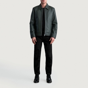 Chaqueta de Cuero Verde Genuino a la Moda para Hombre, Elegante, Personalizable OEM, Disponible a Precios de Mayoreo, con Características Modernas y Elegantes - Product Image 4