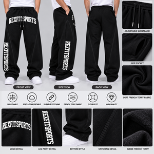 Streetwear <b>Baggy</b> Sweatpants Men Custom Wide Leg <b>Track</b> <b>Pants</b> Side Stripe Elastic Waist Relaxed Fit Private Label Apparel Supplier - Product Image 6