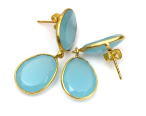Gold Plated <b>Turquoise</b> Drop <b>Earrings</b> Women's Minimalist Water Drop Shape Bezel Setting Everyday Wear Jewelry - Product Image 2