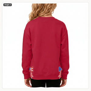 เสื้อสเวตเตอร์คอกลมปักลายตัวอักษรสีแดงสำหรับเด็กผู้หญิง ดีไซน์ไม่สมมาตร ผลิตจากผ้าฝ้าย 100% เป็นมิตรต่อสิ่งแวดล้อม สวมใส่สบาย - Product Image 2