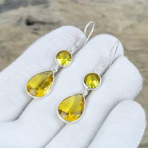 ต่างหูห้อยประดับพลอยซิทรินสีเหลือง เงินแท้ 925 ทำมือ ดีไซน์หรูหรา ของขวัญวันเกิด ของขวัญแทนใจ - Product Image 2