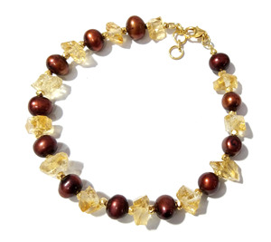 Natural Citrine Pearl <b>Bracelet</b> for Women, Handmade Gemstone Beaded <b>Bracelet</b>, <b>Gold</b> Plated Jewelry, <b>Adjustable</b> Crystal <b>Bracelets</b> - Product Image 1