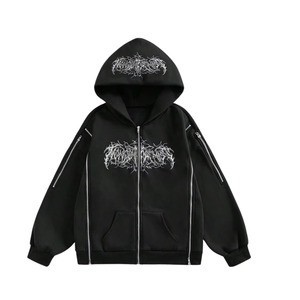 Sweat à capuche zippé personnalisé marron avec motif ailes d'ange et croix, coupe oversize, style vintage Y2K, streetwear gothique, hiver, pour femmes et hommes - Product Image 6