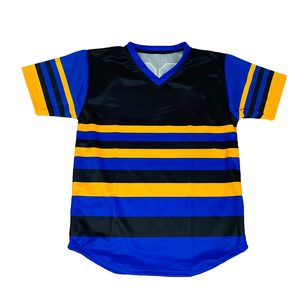 เสื้อเบสบอลลายทางสีดำพรีเมียม SGRho สำหรับผู้หญิง สีน้ำเงินทอง ปักอักษรกรีกแบบเชนิลล์ ติดกระดุม สไตล์สตรีทแวร์สปอร์ต - Product Image 1