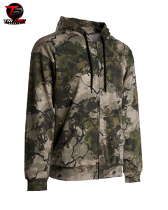 Sudadera con capucha de forro polar para hombre, de camuflaje para exteriores con diseño de ramas y madera, con cremallera completa, de peso pesado, táctica y ajustable - Product Image 3