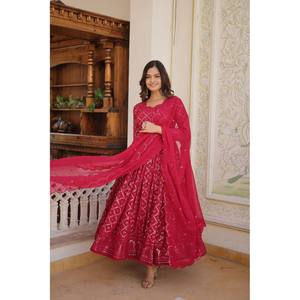 Livewear Designer Women's Purple Gown and Dupatta Set with <b>Sequins</b> Embroidery - Product Image 3