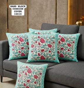 Funda de Cojín de Algodón Estampada a Mano 16x16, Funda de Almohada Floral para Sofá, Sala de Estar, Decoración del Hogar - Product Image 5