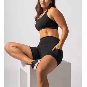 Women's High Waist Black Sport Shorts With Pockets Breathable Knitted Spandex Polyester Regular Fit - Product Image 4