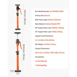 Confezione da 2 Aste di Supporto Telescopiche in Acciaio da 18,9 e 29,5 Pollici, Sistema di Sollevamento Regolabile a 3° Braccio, Capacità 220 Libbre, per Costruzione e Montaggio Mobili - Product Image 4