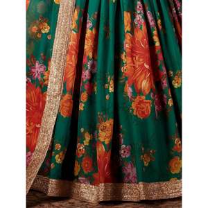 Wedding Apparel <b>Marvelous</b> Green <b>Printed</b> Organza Plus Size Lehenga Choli for Festivals - Product Image 1