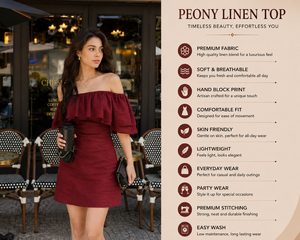 Vestido Mini Sin Mangas con Hombros Descubiertos en Lino y Algodón Color Borgoña |   Conjunto de Ropa Informal de Diseño Moderno y Sencillo para Mujer, para Fiestas en Todas las Estaciones - Product Image 2