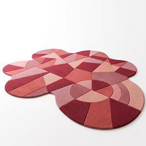 Pink Red Rectangle Geometric Wool <b>Rug</b> Eco Friendly Hand Tufted <b>Thick</b> <b>Pile</b> Modular Circle Faceted Block Pattern for Modern Living - Product Image 1