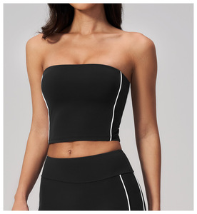 Women's <b>Black</b> <b>Strapless</b> Knitted Tank <b>Top</b> Solid Color Sporty Style Breathable Spandex Polyester Blend Short Length - Product Image 1