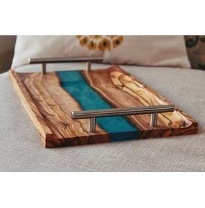 Bandeja Ecológica de Madera Natural y Resina con Asa de Metal, Bandeja de Servicio de Venta Caliente al por Mayor para Uso en el Hogar, Hoteles y Restaurantes - Product Image 2