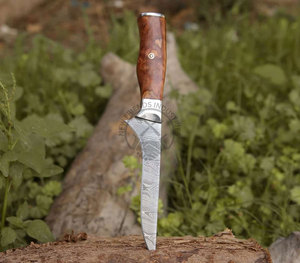 NEW FRIENDS INDUSTRIES Couteau à filet en acier Damas 7 pouces, lame en acier Damas, manche en bois d'olivier exotique, mosaïque de laiton, lame fixe - Product Image 5