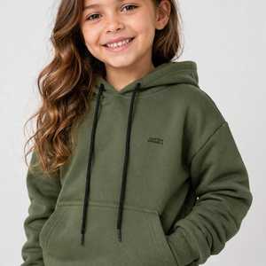 Ensemble de survêtement à capuche vert olive pour filles, manches longues, couleur unie, sweat-shirt et pantalon décontractés avec poches latérales, 100% coton, automne - Product Image 6