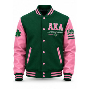 เสื้อแจ็คเก็ตเบสบอลสไตล์พรีปปี้สำหรับฤดูหนาว ตกแต่งขอบสีเขียว ปักโลโก้ บทที่ 25 พร้อมโลโก้ด้านหน้า ดีไซน์แบบชมรมกรีกตามสั่ง - Product Image 5