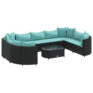 Black And Water Blue Patio <b>Sofa</b> <b>Set</b> Elegant Garden Outdoor Furniture UV Resistant PE Rattan Waterproof Cushions - Product Image 2
