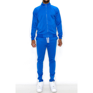 Ensemble de survêtement décontracté pour homme, pantalon et veste de sport bleu roi avec bande latérale, coupe ajustée, idéal pour le jogging - Product Image 1
