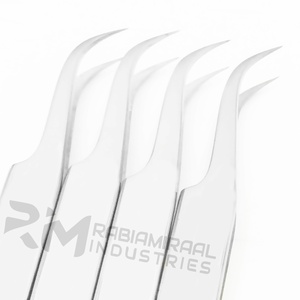 Pince à cils professionnelle RMI de qualité supérieure, en acier inoxydable massif, courbée en J, argentée scintillante, pour extensions de cils volume - Product Image 6